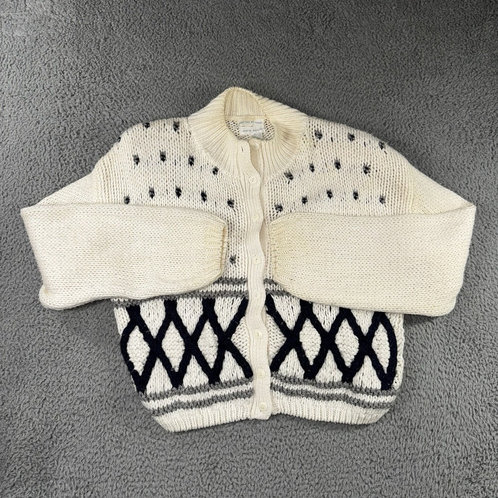 Vintage Jamie Scott Cardigan Sweater Women Medium Hand Knitted Geometric 80s 90s